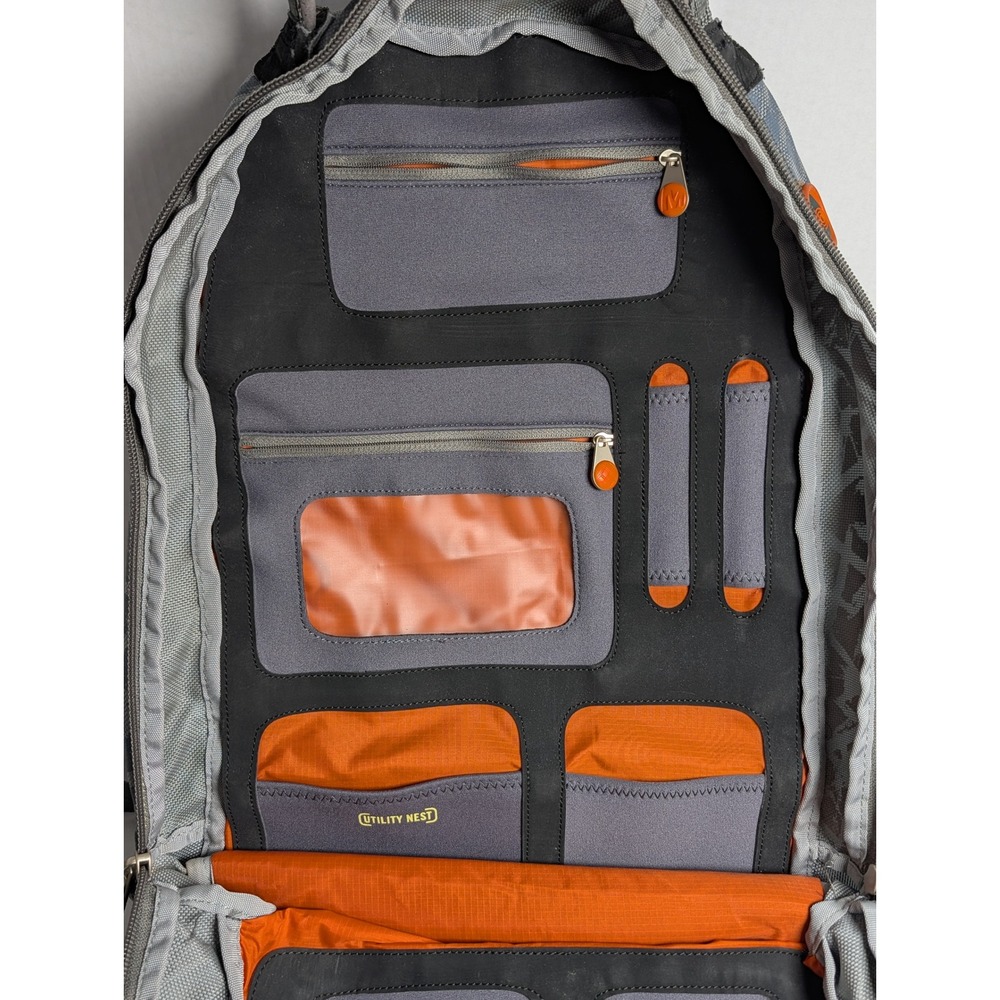 Merrell Gray Backpack Utility Organizer Laptop Travel Hiking Bag Orange Interior - Picture 6 of 16